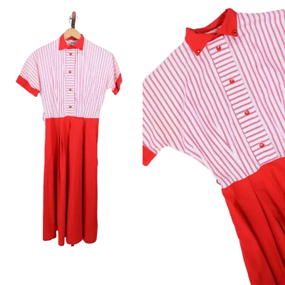 Vestido camisero vintage años 50 a rayas rojas Teena Paige W 24" Foto 1 de 4