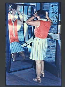 Vtg 35mm slide photo WOMAN PLAYING IN FUNHOUSE MIRROR color amateur photography - Picture 1 of 1