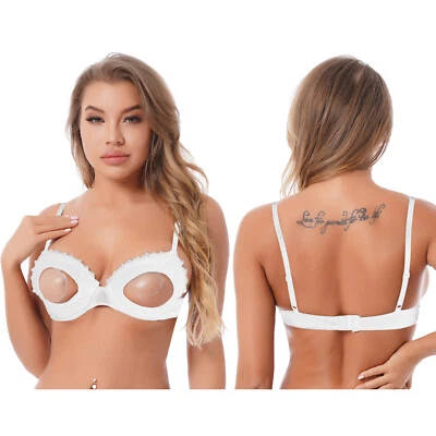 Women's Floral Lace Open Nipple Bra Wire-Free Sexy Push-up Bra Bralette Clubwear - Image 1 of 3