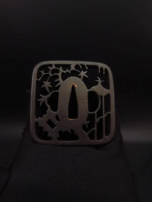 Flores e plantas japonesas Tsuba para período Wakzashi Edo antigo A211 - Imagem 1 de 4