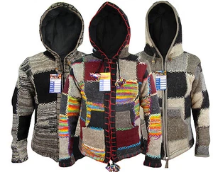 Patchwork Hippie Boho Knitted Himalayan Woolen Winter Nepalese Hoodies Jackets - Picture 1 of 7