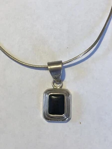"Collar de cadena vintage cuadrado de ónix negro de plata esterlina 925 de 16" cuadrado - Imagen 1 de 7