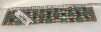 "Nuevo brazalete LUCKY BRAND imitación piedra turquesa flexible tono dorado ancho 7,5""" Foto 1 de 4