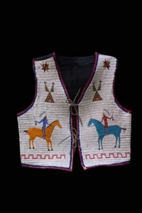 Chaleco Powwow estilo sioux americano antiguo con cuentas delanteras con gamuza oculta trasera NV202 - Imagen 1 de 3