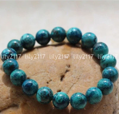 Натуральный 8/10/12 мм синий хризоколла круглый драгоценный камень бисер эластичный браслет 7,5'' - Изображение 1 из 3