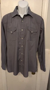 VTG Ely Cattleman Western Pearl Snap Shirt Mens Large 16.5x34 Black Satin Stripe - Picture 1 of 22