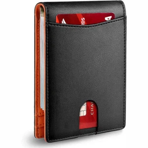 Slim Mens Wallet with Money Clip Leather RFID Blocking Bifold Credit Card Holder - Picture 1 of 10