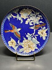 CHINESE REPUBLIC BIRDS ON BLOSSOMS CLOISONNE BLUE ENAMEL PLATE Red  Birds