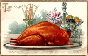 Postcard Thanksgiving Day Turkey Platter Embossed c1908 Raphael Tuck & Sons - Picture 1 of 2