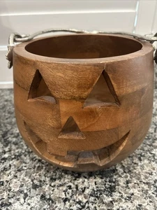 Martha Stewart Wooden Jack O Lantern Pumpkin Candy Pail New! - Picture 1 of 6