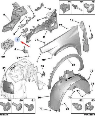 Peugeot 408 Kotflügelhalter vorne rechts 9834480680 NEU ORIGINAL - Image 1 of 2