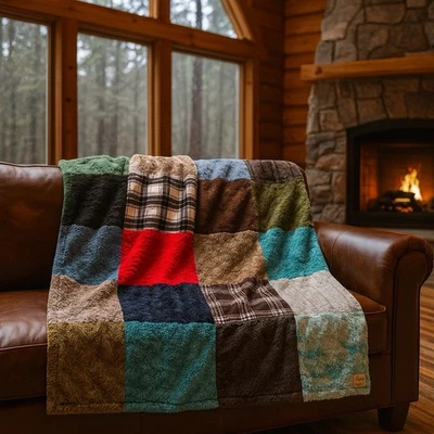 Minky Mamas Patchwork Throw 48 X 60 Grandpa Blanket Soft Quilt Couture Handmade - Image 1 of 4