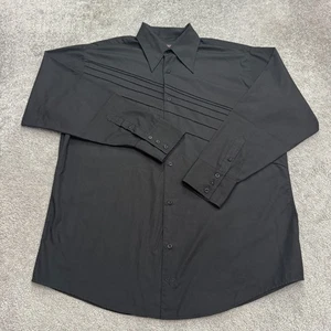 Camisa 7 Diamantes Plisada Pintuck Abotonada Para Hombres XL Negra Estilo Años 70 Cuello Daga - Imagen 1 de 13