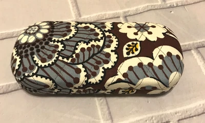 Vera Bradley Case Quilted Floral Hard Clamshell Eye Glasses Case Brown Blue - Image 1 of 4