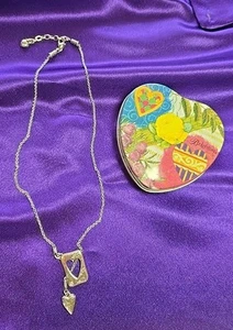 Vtg BRIGHTON Retired Silver tone LOVE AMOUR Lariat necklace w/Logo Gift Tin - Picture 1 of 10