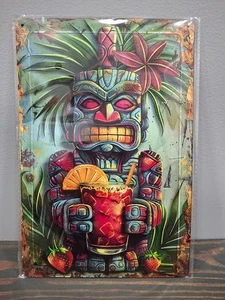 Letrero de metal Tiki Bar 12 x 8 pulgadas 4 orificios pretaladrados para colgar - Imagen 1 de 5