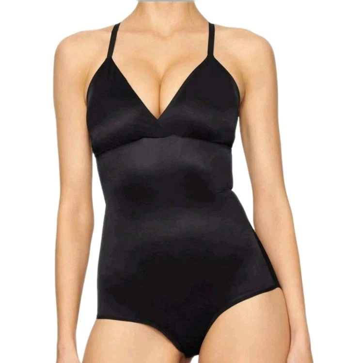 Skims BARELY THERE BODYSUIT BRIEF W SNAPS S 码缟玛瑙黑色全新透明网眼闪耀 — 第 1/4 张图片