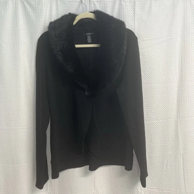 Alfani 100% Merino Wool Black Knit Jacket W/ Removable Faux Fur Collar Large - Image 1 of 4