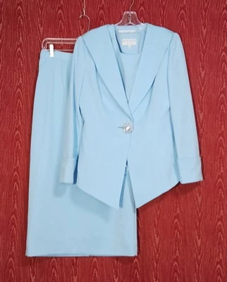 LILY&TAYLOR 3 Piezas Elegante Falda Azul Traje Botón Acentos Manga Larga Para Mujer 4 Foto 1 de 4