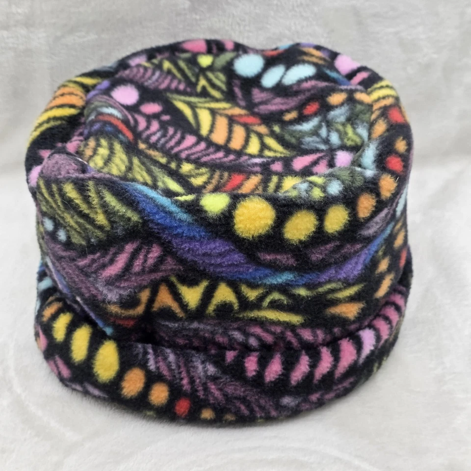 Rainbow Abstract Fleece Hat Beanie Fitted Black Multicolor Cuffed Warm Mens - Image 1 of 4