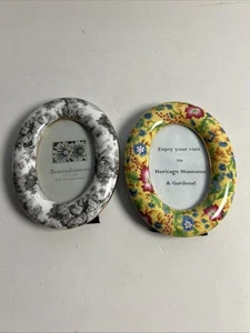 Vintage Set 2 Nantucket Home Ceramic   Glaze Floral Oval Mini Picture Frame 2 x3 - Picture 1 of 6