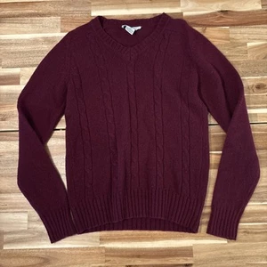 VTG Red Maroon Andrew St John Shetland Wool Cable Knit Sweater Size Large - Picture 1 of 9