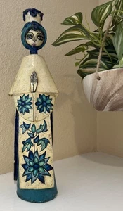 Abelardo Ruiz Mexican Folk Art Paper Blue Mache Lady Big Eyes Prayer Hands - Picture 1 of 12