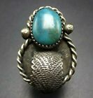 Fabulous Old Hand-Stamped Twisted Sterling Silver TURQUOISE RING size 6