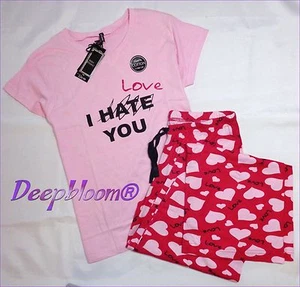 BODY FROSTING SLEEPWEAR PAJAMA WOMENS SET SHIRT LOUNGE I HATE I LOVE YOU NEW - Picture 1 of 2