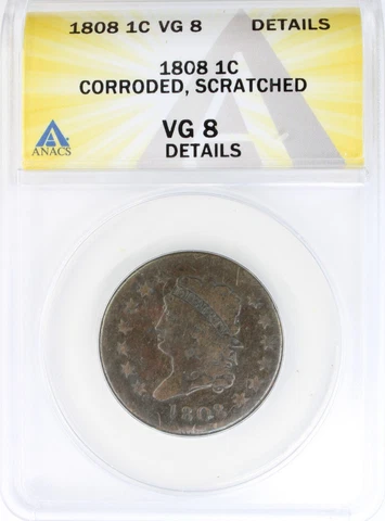 1808 1c Classic Head Large Cent Corroded, Scratched VG 8 Details Cover