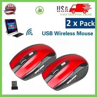 2 Wireless Optical Mouse Mice 2.4GHz USB Receiver For Laptop PC Computer DPI USA - Image 1 of 4