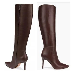 Veronica Beard Women's Lisa Leather High-Heel Boots Sz 9.5 NIB 698 Espresso - Picture 1 of 12