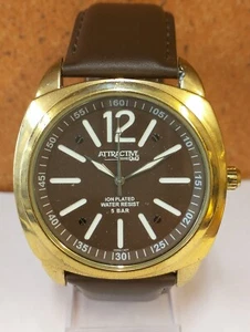 ATTRACTIVE Q&Q QUARTZ BROWN DIAL DD06J102Y MEN'S FULL WORK CONDITION VTG. WATCH - Picture 1 of 19