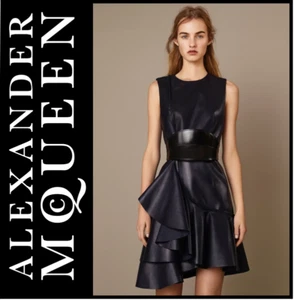 Alexander McQueen Napa Leather Ruffled Dress, US6  IT42 - Picture 1 of 10