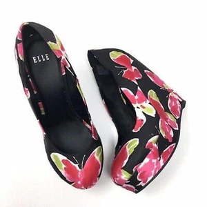 ELLE Women's Jessica Black Satin Butterfly Wedge Heels Sz 7 - Picture 1 of 4