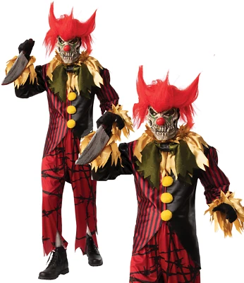 Verrückter Clown Herren Halloween Gruseliger Zombie Clown Kostüm + Maske - Bild 1 von 4