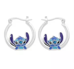 Disney Parks~Stitch~ Silver Hoop Earrings-New 1 Inch Enameled - Picture 1 of 2