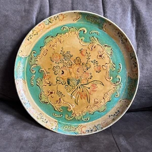 Vintage Paper Mache Tole Platter Tray Plate Green & Yellow Occupied Japan 10.75” - Picture 1 of 10