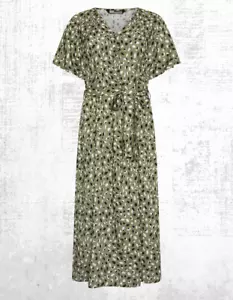 Ex M&Co Women’s Spot Print Half Placket Dress in Khaki Green (A Bit Defect) - Picture 1 of 7