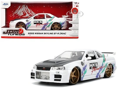 Nissan Skyline GT-R 2002 (R34) RHD "HKS POWER" blanco fundido a presión 1/24 por Jada 36339 Foto 1 de 4
