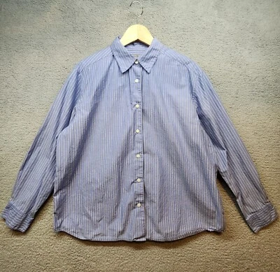 Camisa Eddie Bauer Mujer XL Abotonada Azul Blanco Blusa Rayas Manga Larga Top Foto 1 de 4