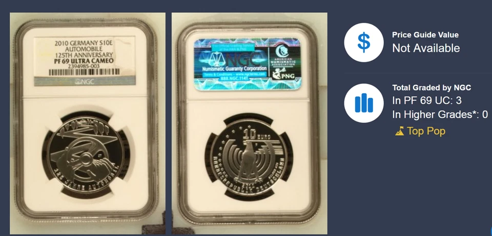 2011 F Germany 10 Euro 125th Anniversary Automobile cars 16Gram Silver NGC PR69 - Image 1 of 1