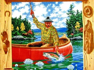 CRANSTON "FISHERMAN" (FABRIC ART / QUILTING / WALL HANGING) ~ **(22" X 16")** #2 - Picture 1 of 12