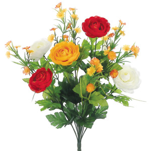 Allstate 19" Orange and Yellow Ranunculus with Mini Daisies Artificial Bush