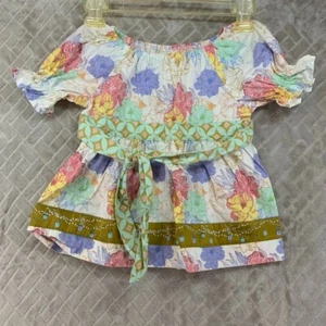 Matilda Jane Girls 6 Blouse Hello Lovely Peasant Top Short Puff Sleeve Colorful - Picture 1 of 10