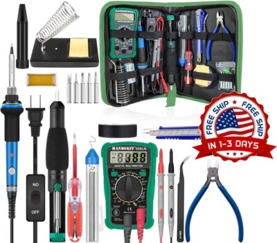 KIT SOLDADURA CON MULTIMETRO soldador de estaño combi voltaje detector bomba ... - Image 1 of 4