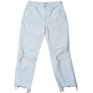 Free People White Distressed Cropped Button Fly Boyfriend Jeans - Picture 1 of 8