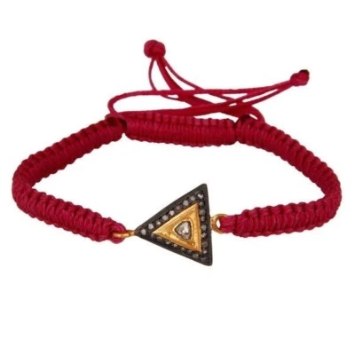 Pulsera de macramé hecha a mano de plata 925 talla rosa diamante dije joyería Foto 1 de 2