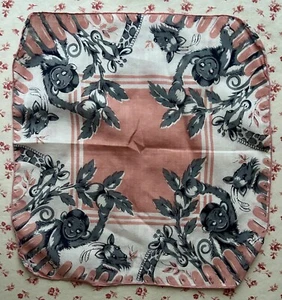 Vintage Mid Century Monkey, Giraffe, Goat Children’s Pink Hanky Handkerchief - Picture 1 of 3
