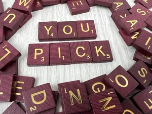 Scrabble Book Lovers MAROON TILES with METALLIC GOLD Letter Replacements U Pick - Picture 1 of 3